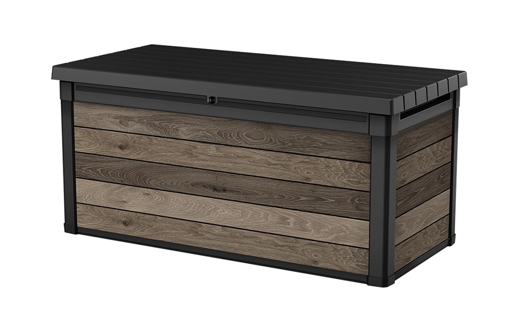 Keter Signature XXL Gartenbox 757L - Wetterbeständige Aufbewahrungsbox mit Gasdruckfedern - Kunststoff in Walnuss-Optik - 151x72x90 cm