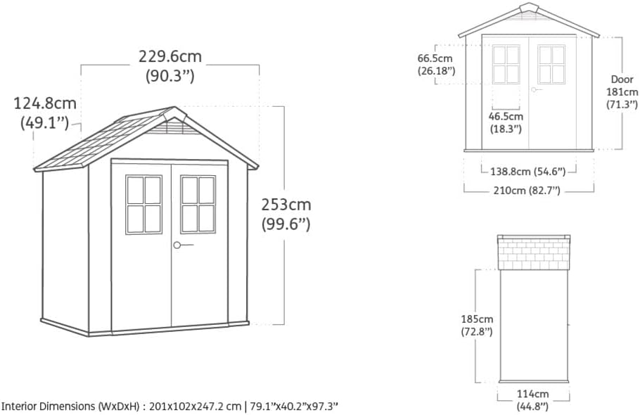 Keter Gerätehaus Oakland 754, Grau, 4,3m³, Außenmaße B/T/H: 229,6 x 124,8 x 253 cm, Duotech Struktur, wetterfest, Doppeltür, Oberlicht und Fenster, strapazierfähiger Schwerlastboden