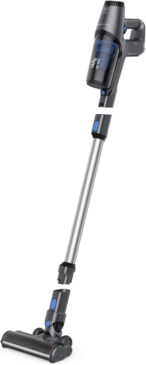 Rowenta X-Pert 3.60 kabelloser Akku-Stabstaubsauger, 45 Minuten Laufzeit, Lithium-Ionen-Akku, einfacher Zugang vom Boden bis zur Decke, Hochleistungs-Saugkopf mit LED-Licht, grau-blau, RH6921