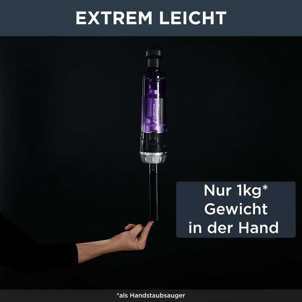 Rowenta X-Nano kabelloser Akkustaubsauger, Lithium-Ionen Batterie, Ultraleicht, 2-in-1 Stabstaubsauger & Handstaubsauger kabellos, bis zu 40 Min. Laufzeit, inkl. Zubehör, grau-lila, RH1128