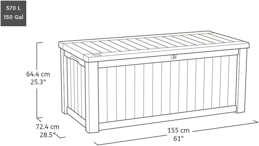 Keter Kissenbox Westwood, Grau (Anthrazit), 570 Liter Fassungsvermögen, L 155 x B 72,4 x H 64,4 cm (außen), wasserdicht, wetterfest, robust