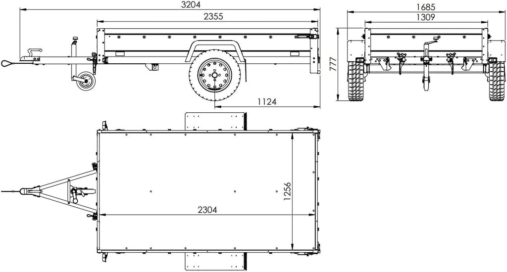 UNITRAILER Trailer Car 230 x 125 cm Garden Trailer 230 Tilting Unitrailer 750 kg with Jockey Wheel, Tarpaulin and High Arrow