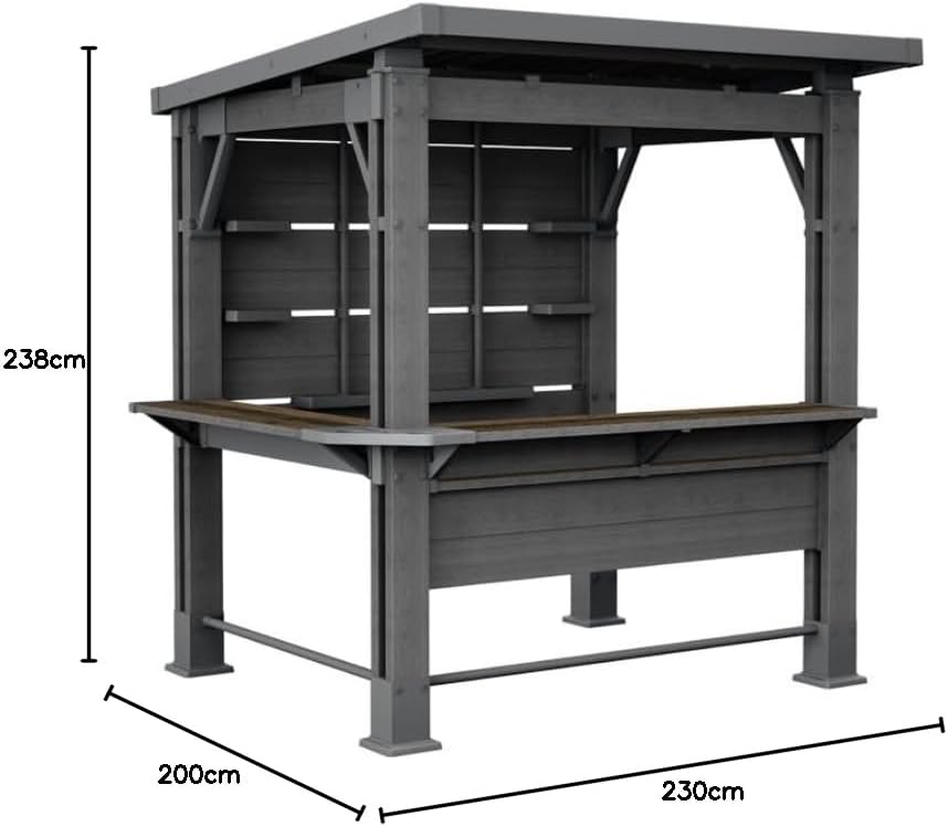 Keter Bar Gazebo Gartenpavillon mit integriertem Bartresen, wetterfest, H238 x B230 x T200 cm, DecoCoat Holzoptik in Walnuss, aus Kunststoff & Metall