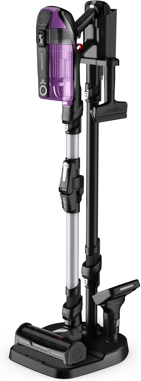 Rowenta X-Force Flex 12.60 kabelloser Akku-Stabstaubsauger, 150 Air Watt, bis zu 45 Min. Laufzeit, leistungsstark, Flex-Gelenk, LED-Düse, inkl. Zubehör, lila/schwarz, RH98A0