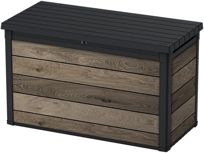 Keter Signature XXL Gartenbox 757L - Wetterbeständige Aufbewahrungsbox mit Gasdruckfedern - Kunststoff in Walnuss-Optik - 151x72x90 cm