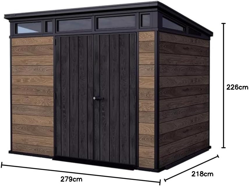 Keter Signature Gartenhaus 9x7 Gerätehaus 279x218x226 cm Kunststoff Walnuss mit Pultdach und Bodenplatte wetterfest UV-beständig