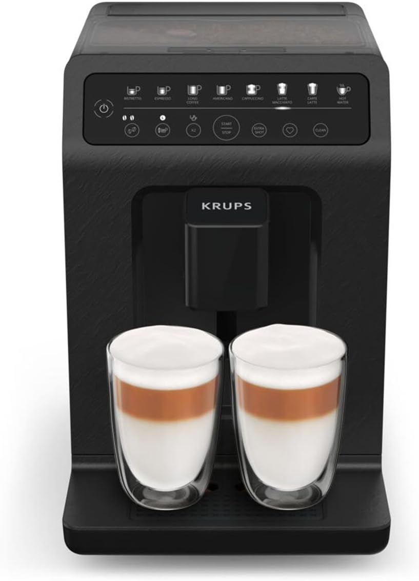 Krups EA897B Evidence ECOdesign Kaffeevollautomat, automatische Espresso & Cappuccino-Funktion, Quattro Force Technologie, One-Touch Tassen mit Milch, 8 Voreinstellungen, Milchsystem, 1450W