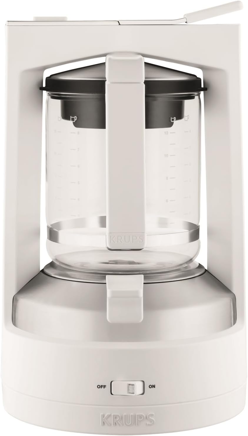 Krups Filterkaffeemaschine T8, 850 Watt, Kaffeemaschine mit automatische Abschaltung, 8-12 Tassen, 1l Wasserbehälter, beleuchteter Ein- Ausschalter, weiß, KM4682