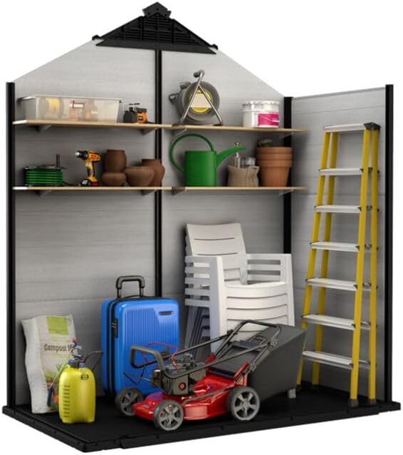 Keter Gerätehaus Oakland 754, Grau, 4,3m³, Außenmaße B/T/H: 229,6 x 124,8 x 253 cm, Duotech Struktur, wetterfest, Doppeltür, Oberlicht und Fenster, strapazierfähiger Schwerlastboden