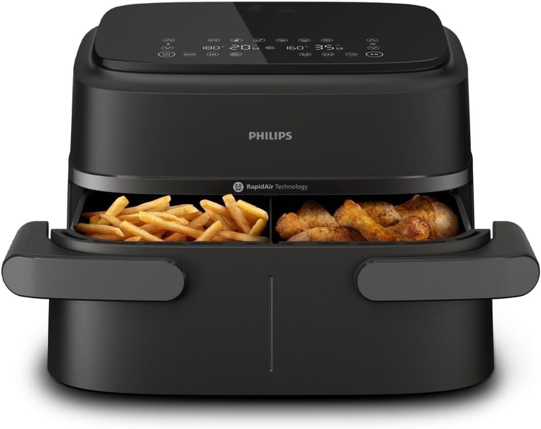 Philips Airfryer 1000 Series Hot Air Fryer, Black, 7.1 L | Flexible basket, RapidAir technology, touch screen, 10 cooking functions, HomeID app (NA154/00)