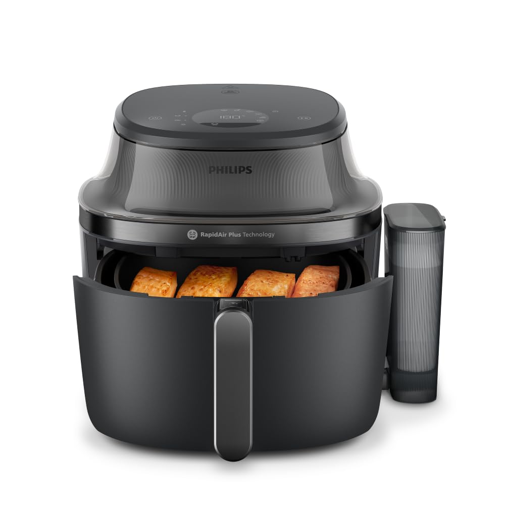 Philips Airfryer 1000 Series Hot Air Fryer, Black, 7.1 L | Flexible basket, RapidAir technology, touch screen, 10 cooking functions, HomeID app (NA154/00)