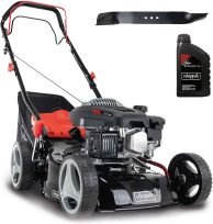 Scheppach Benzin Rasenmäher MS150-42 - 3,5PS | Schnittbreite 42cm | Radantrieb | Stahlgehäuse | Reinigungsfunktion | Mulchfunktion | 45 Liter Fangkorb | Höhenverstellung in 7 Stufen (25-75mm)