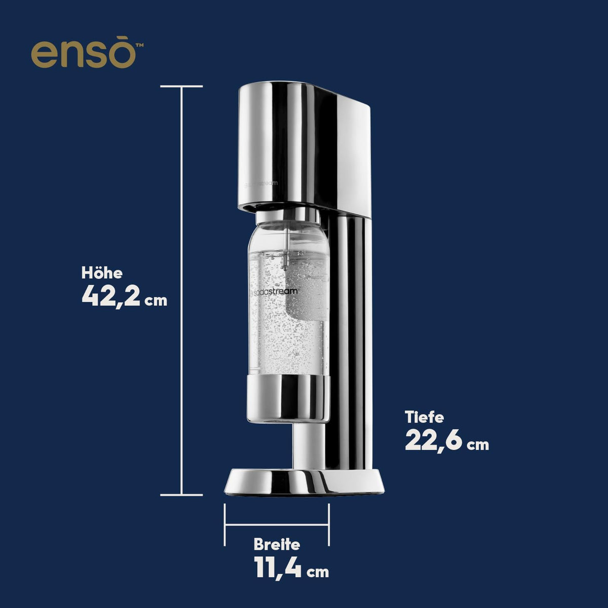 SodaStream® enso™ Premium Wassersprudler aus Edelstahl | inkl. 1 L BPA-FREIE KUNSTSTOFFFLASCHE (spülmaschinengeeignet) + Reinigungstuch + SodaStream Quick Connect Reservezylinder