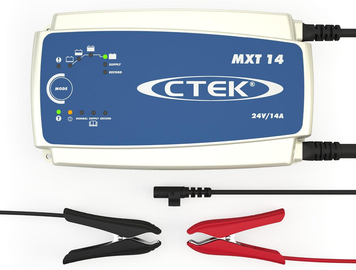 CTEK MXT 14 Professionelles Batterieladegerät 24V und Stromversorgung, Ladegerät für Nutzfahrzeuge, Busse, Werkstätten und LKWs, Rekonditionierung und AGM-Modus mit integriertem Temperatursensor