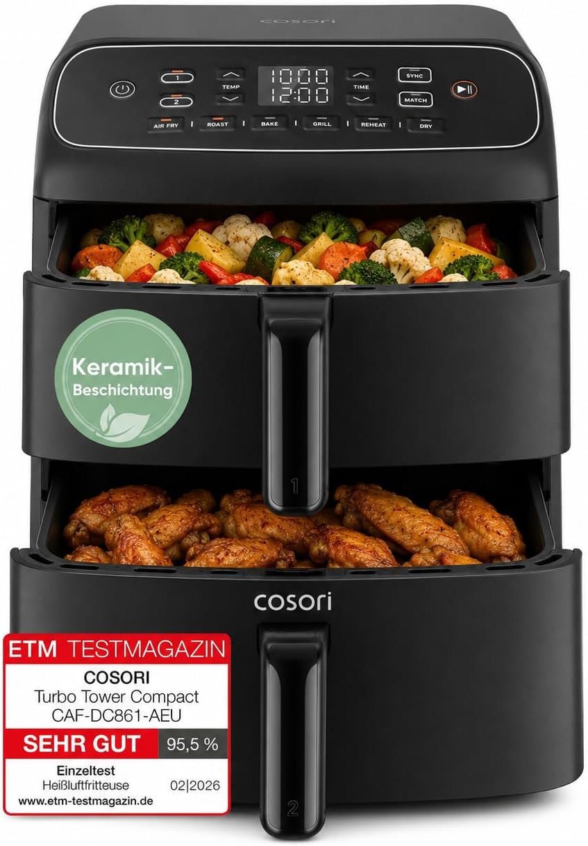 Cosori Airfryer New Generation 2026 Exclusive TurboBlaze Tech 8.6L | PFAS-free, NTC-Tech, XL heating ring, 39% narrower, 3 fan levels