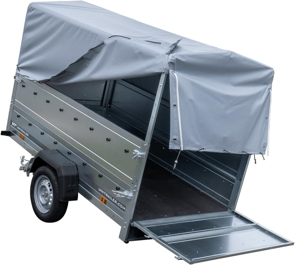 UNITRAILER Garden Trailer 230 Kipp PKW-Anhänger, 750 kg, Plane 110 cm, Stützrad, Hochspriegel
