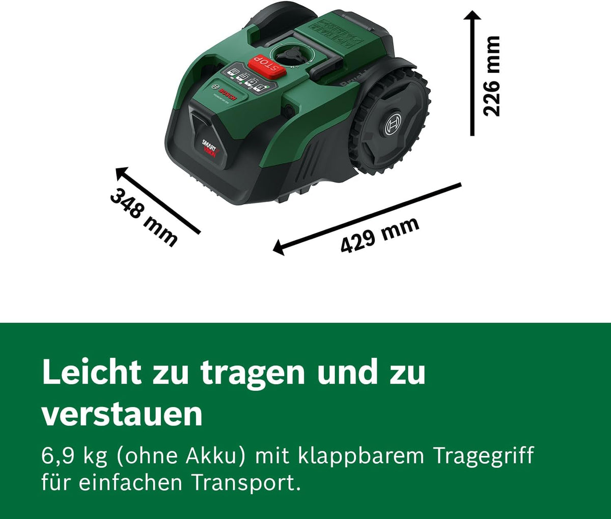 Bosch Akku-Mähroboter VISIMOW18V-200 (für Rasenflächen bis 200 m², Schnittbreite: 18 cm, Schnitthöhe: 20-60 mm, mit Ersatzmessern, inkl. Akku und Ladegerät)