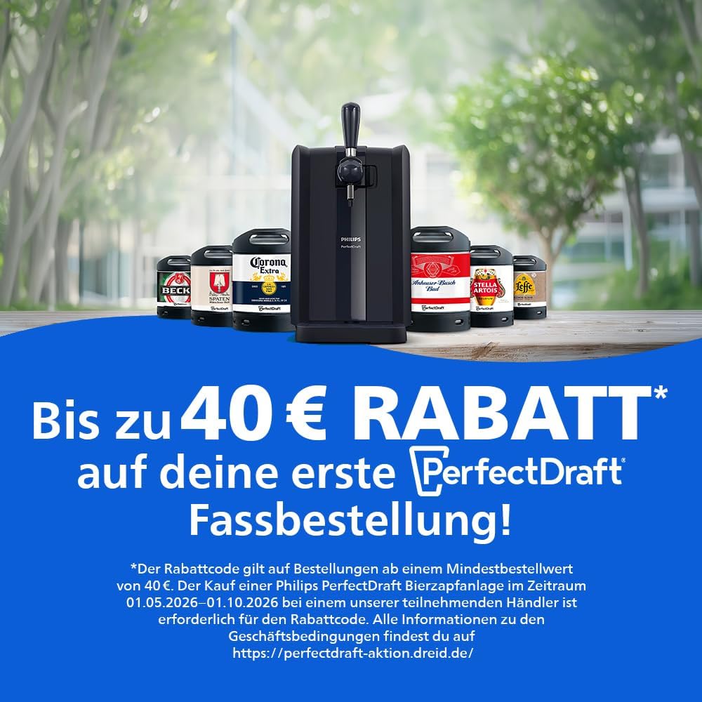 Philips PerfectDraft Black Beer Dispenser for up to 30 Days | Freshly cooled at 3 °C, for the home bar, 6 L, LED indicators (HD3760/90)