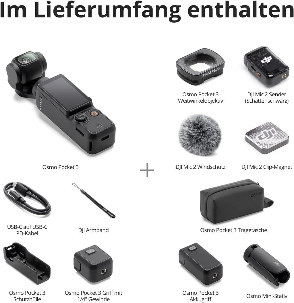 DJI Osmo Pocket 3 Creative Combo Gimbal-Kamera – 1" CMOS, 4K/120fps, 3-Achsen, ActiveTrack 6.0, Schwarz
