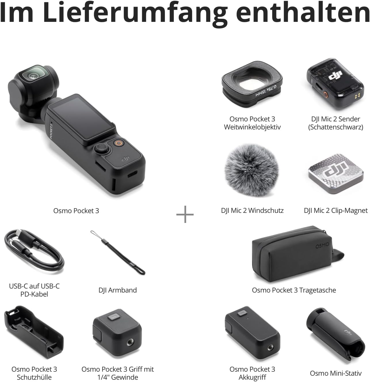 DJI Osmo Pocket 3 Creative Combo Gimbal-Kamera – 1" CMOS, 4K/120fps, 3-Achsen, ActiveTrack 6.0, Schwarz