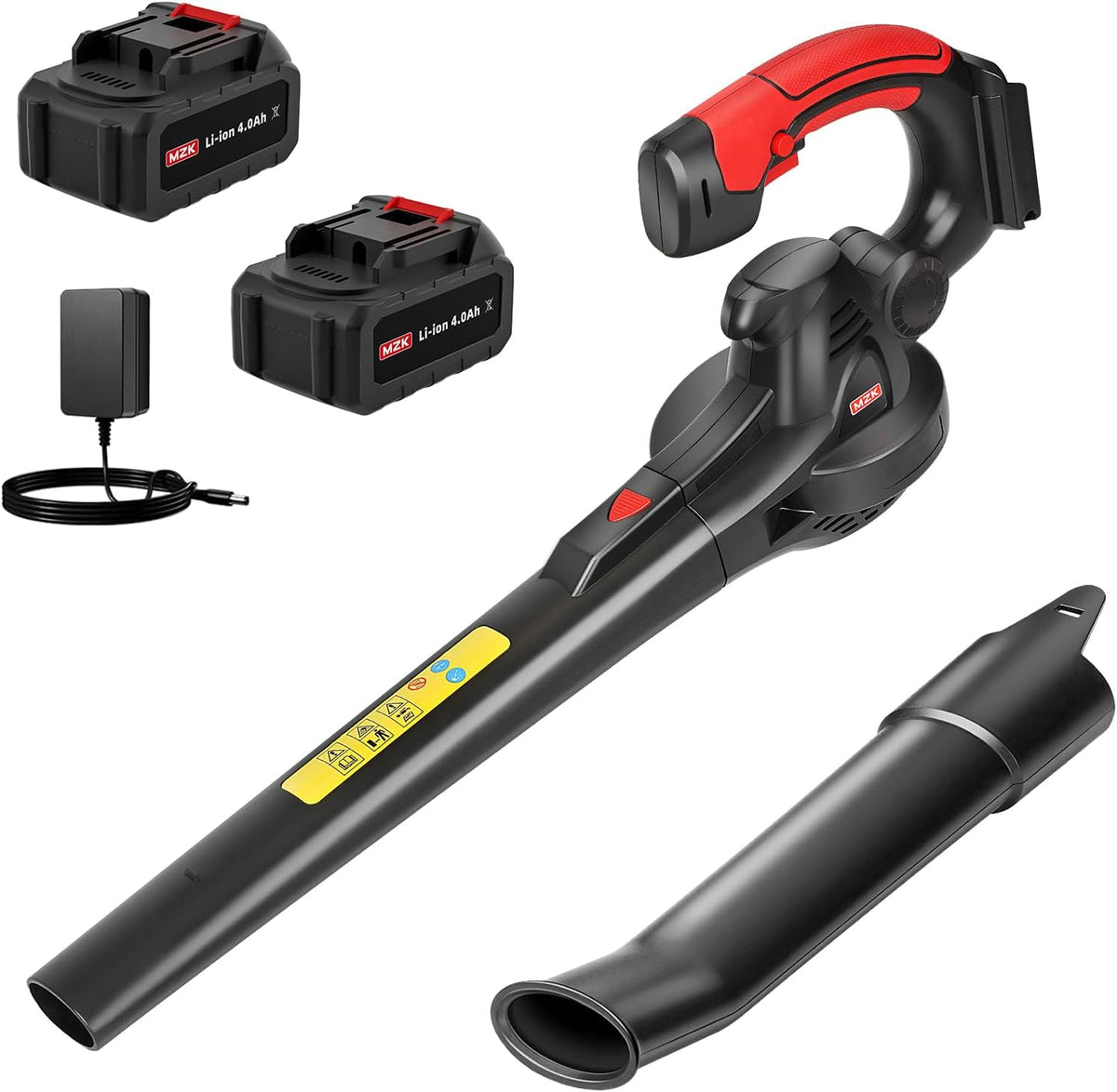 MZK 20 V Leaf Blower Wireless & Ultra Light with 2 x 4.0Ah Batteries and Charger, 210 km/h & 770 m³/h, Red, for Garden, Patio and Yard
