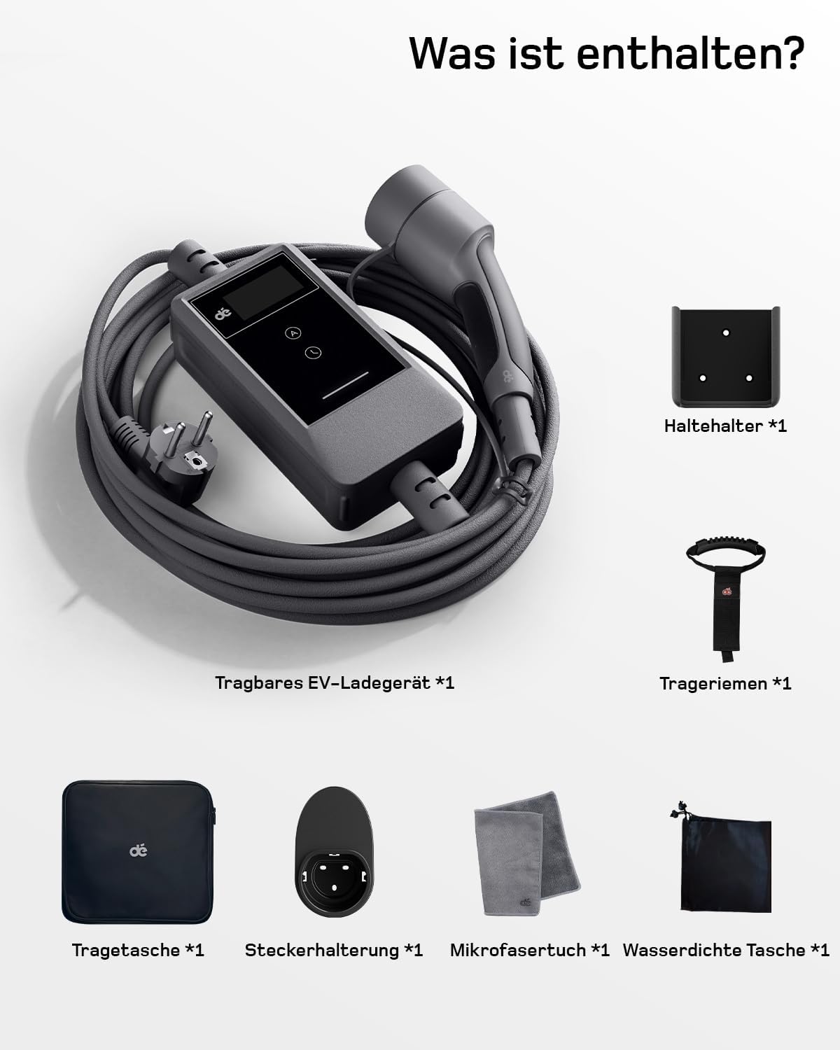 dé Typ 2 Ladekabel Schuko mit APP 3,7kW 7m, 6-16A einstellbar, schwarz