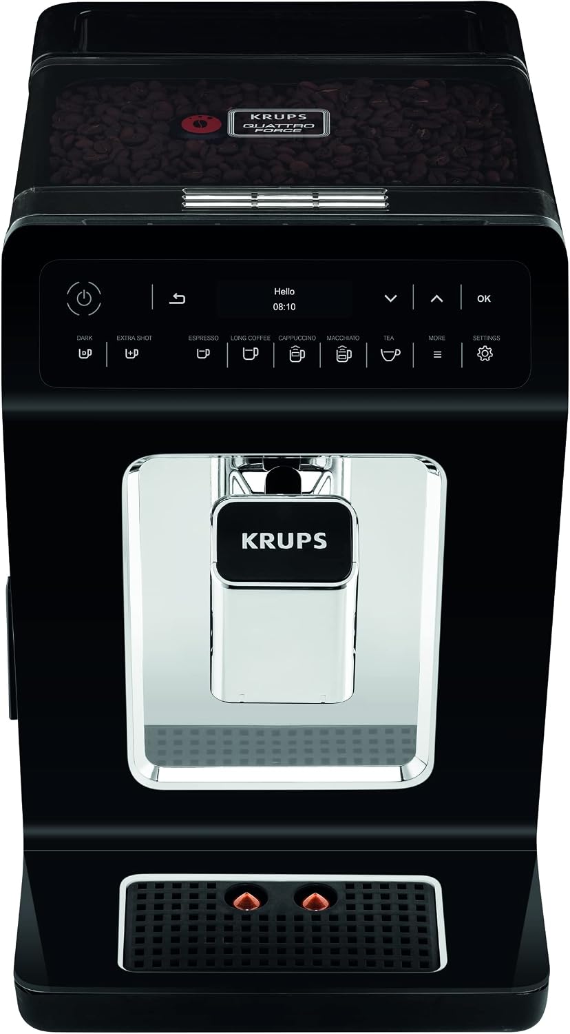 Krups EA8918 Evidence Kaffevollautomat | OLED-Display Barista Quattro Force Technologie | 12 Kaffee | 3 Tee Variationen | One-Touch-Cappuccino | 2-Tassen Funktion | schwarz