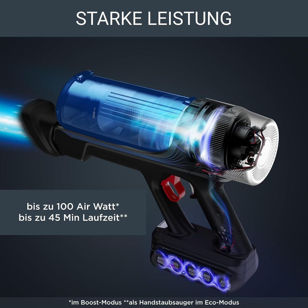 Rowenta X-Force Flex 9.60 Allergy Aqua kabelloser Akku-Stabstaubsauger, 100 Air Watt, herausnehmbarer Akku, Staubsauger kabellos bis zu 45 Min. Laufzeit, kompakt, Flex-Gelenk, blau-schwarz, RH20C2