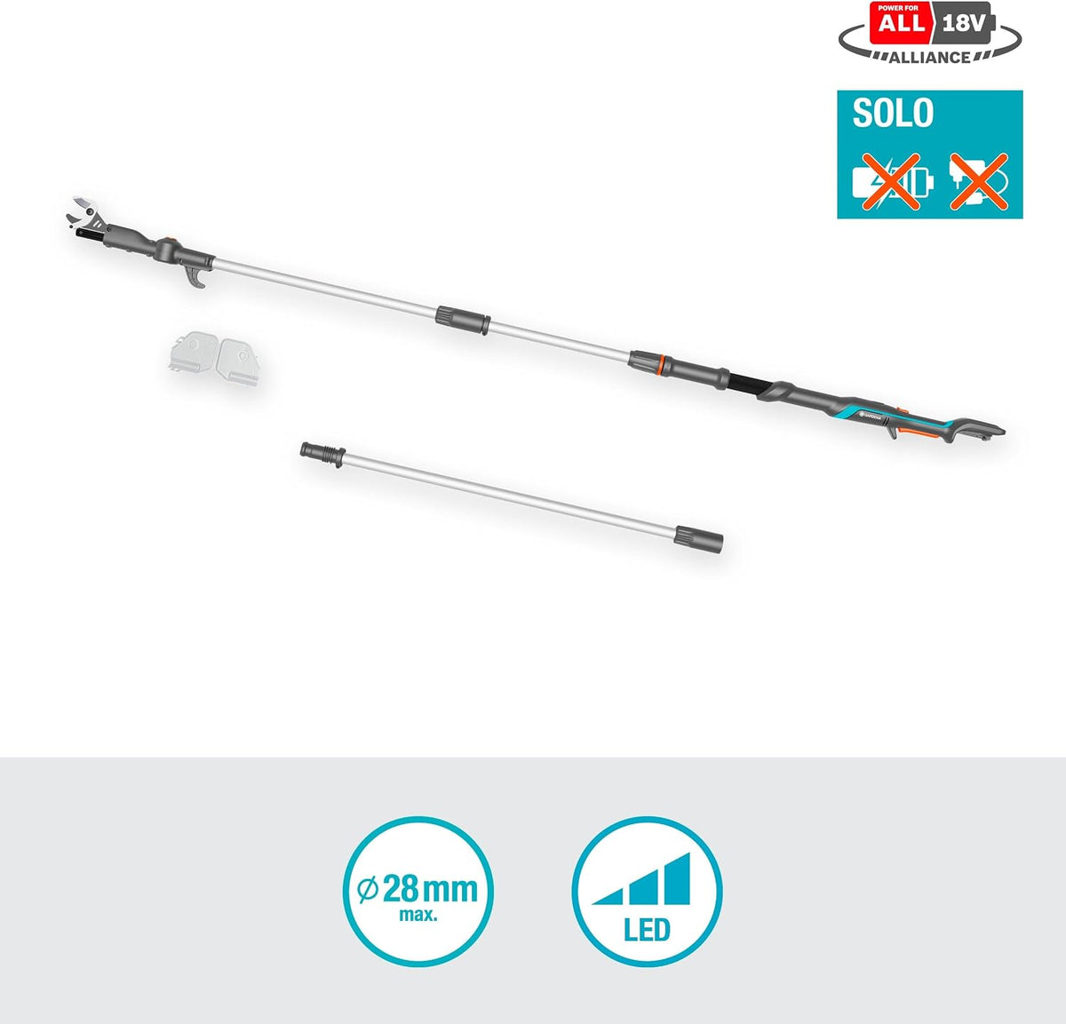 Gardena Akku-Teleskop-Baumschere HighCut 360/18V P4A ohne Akku: Astschere mit Teleskopstiel für Zweige in bis zu 5 m Höhe,schwenkbarer Schneidkopf, ergonomischer Griff, LED-Anzeige (14776-55)