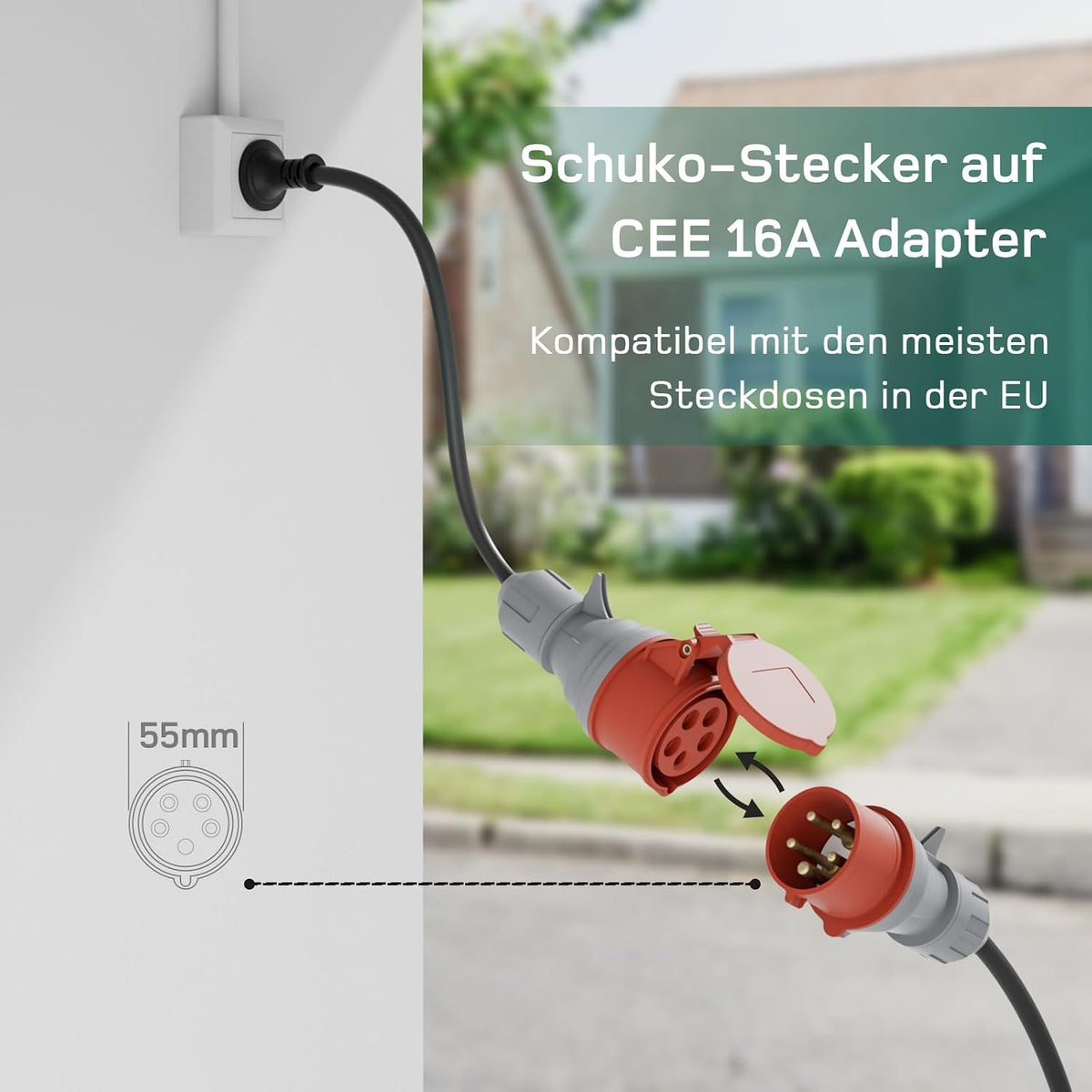 dé Mobile Wallbox 11 kW with App [7 m | 3-Phase | 6-16 A] | Charging cable e car CEE-16A 400V to type 2 with adjustable charging power, EV charger for BEV/PHEV