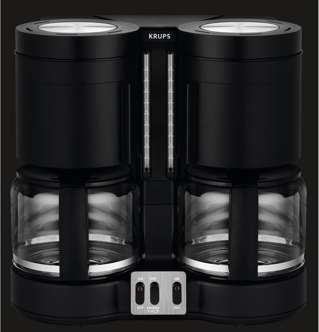 KRUPS Filterkaffeemaschine Duothek Plus, Kombiautomat, 2 unabhängige Brühsysteme, Kaffee und Tee, 2 x 10 Tassen, 2 Schwenkfilter mit Tropfverschluß, 2 separate Wasserstandsanzeigen, Schwarz, KM8508