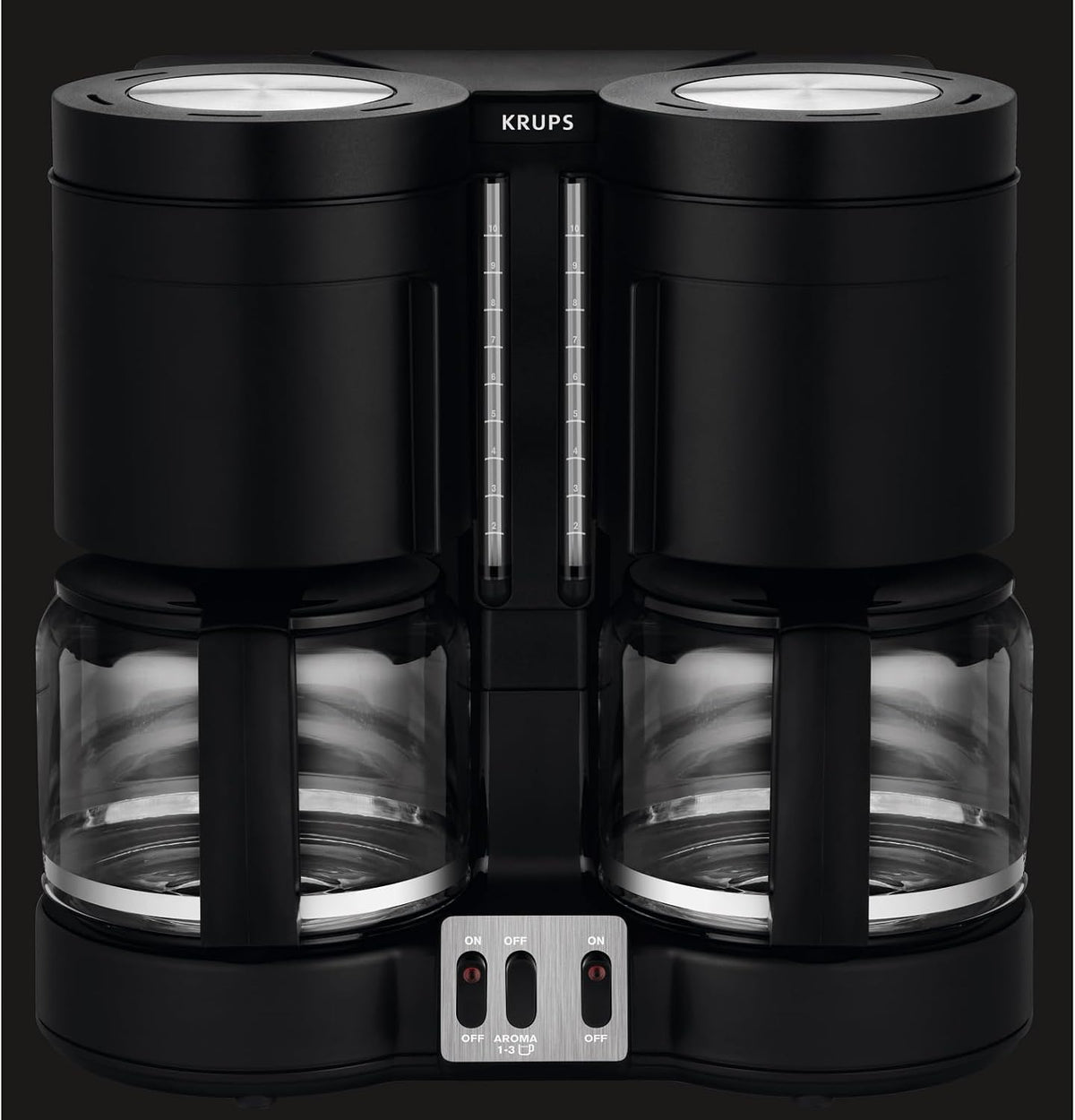 KRUPS Filterkaffeemaschine Duothek Plus, Kombiautomat, 2 unabhängige Brühsysteme, Kaffee und Tee, 2 x 10 Tassen, 2 Schwenkfilter mit Tropfverschluß, 2 separate Wasserstandsanzeigen, Schwarz, KM8508