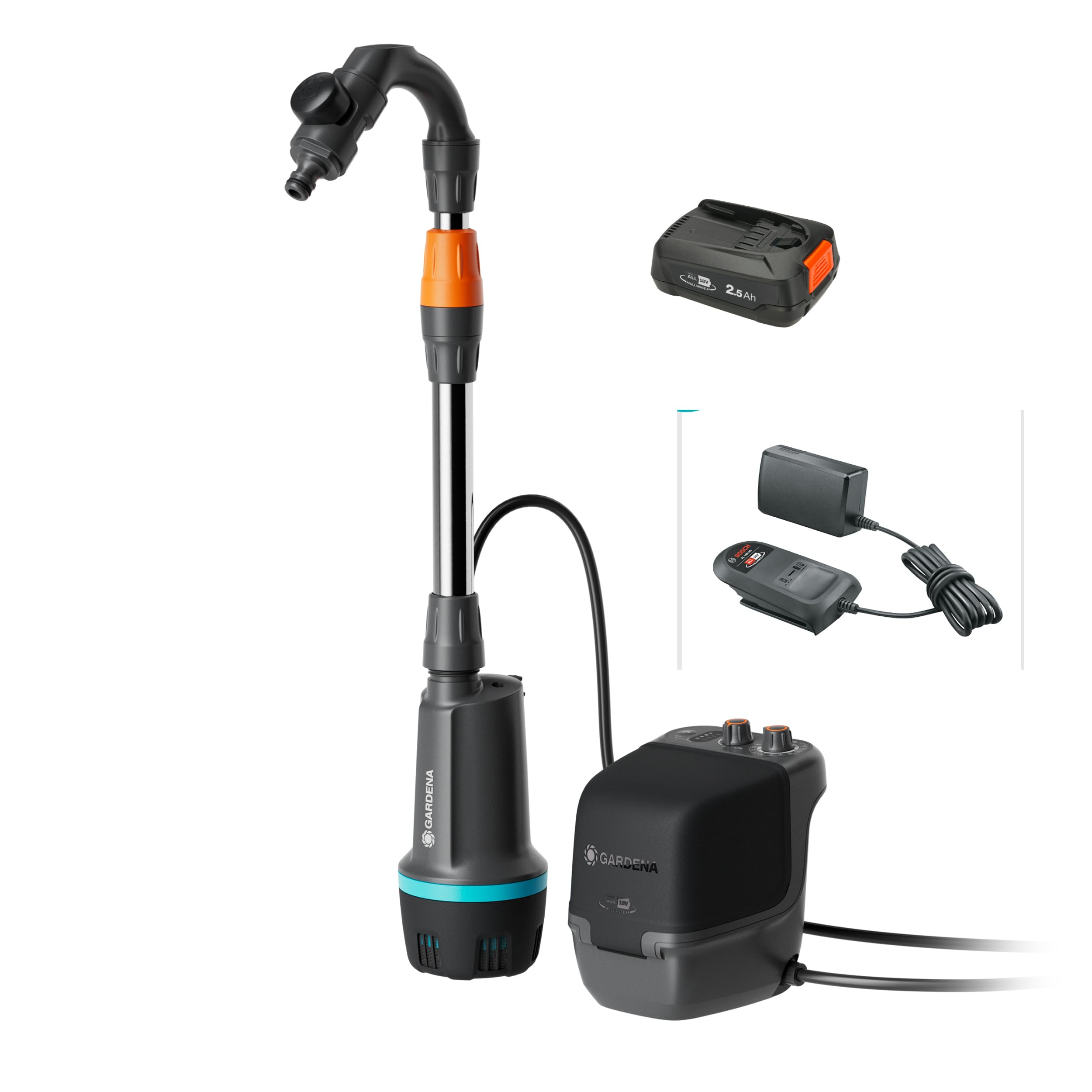 Gardena Akku-Regenfasspumpe 2400 ComfortAutomatic 18V P4A Ready-To-Use Set: Automatikfunktion, Leistungseinstellung, Timerfunktion, Konstanter Druck, Kabellos (14605-20)
