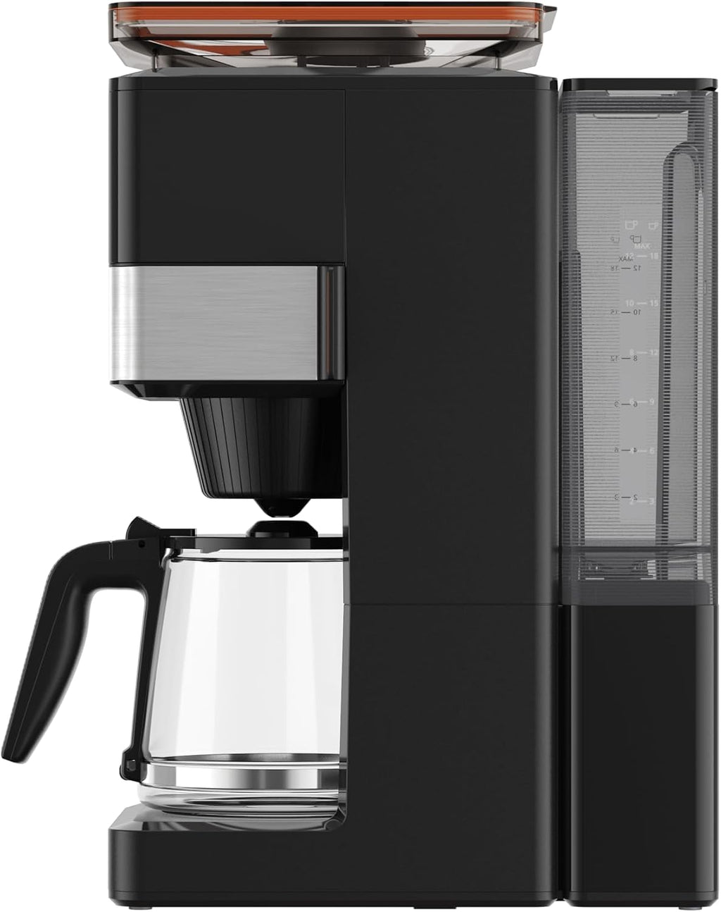 KRUPS Grind Aroma XL Filterkaffeemaschine, abnehmbares Kegelmahlwerk, digitales Bedienfeld, XL-Fassungsvermögen (1,5 L), Warmhaltefunktion, Glaskanne, Schwarz/Edelstahl, KM842810