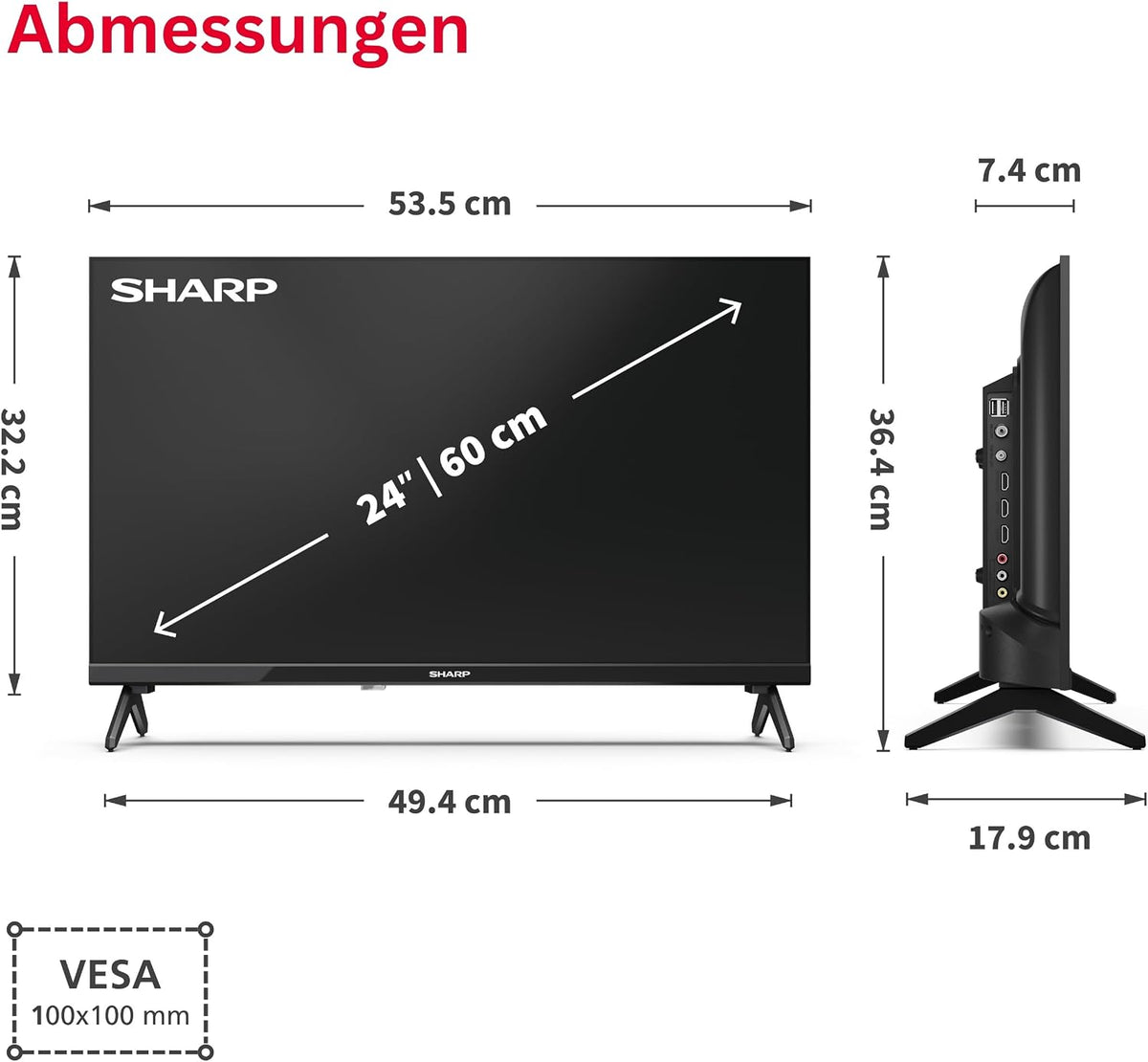 SHARP 24HA1705E Fernseher 24 Zoll (60 cm) LED TV mit HD-Ready Auflösung