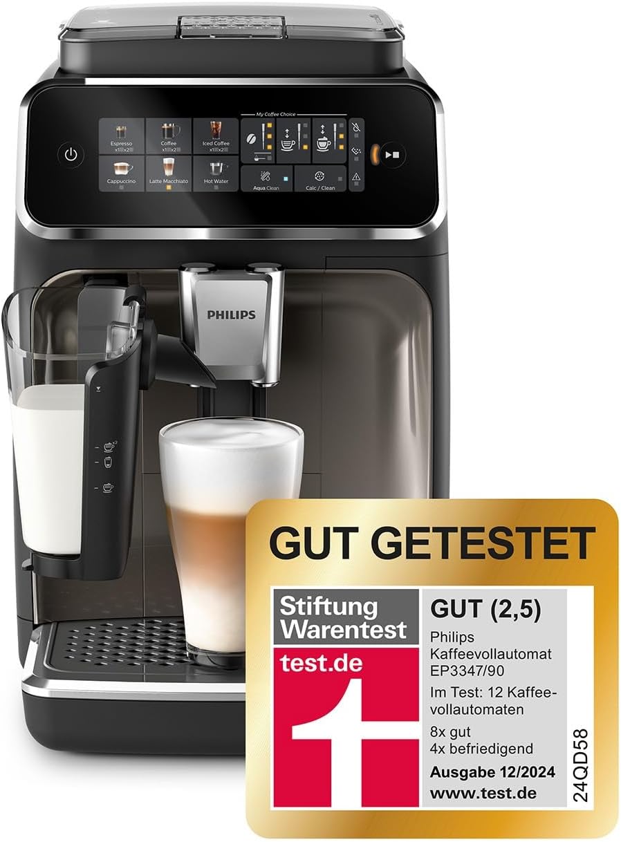 Philips EP3347/90 3300 Series LatteGo Kaffeevollautomat 1,8L – SilentBrew, AquaClean, 12-stufig, Schwarz/Chrom