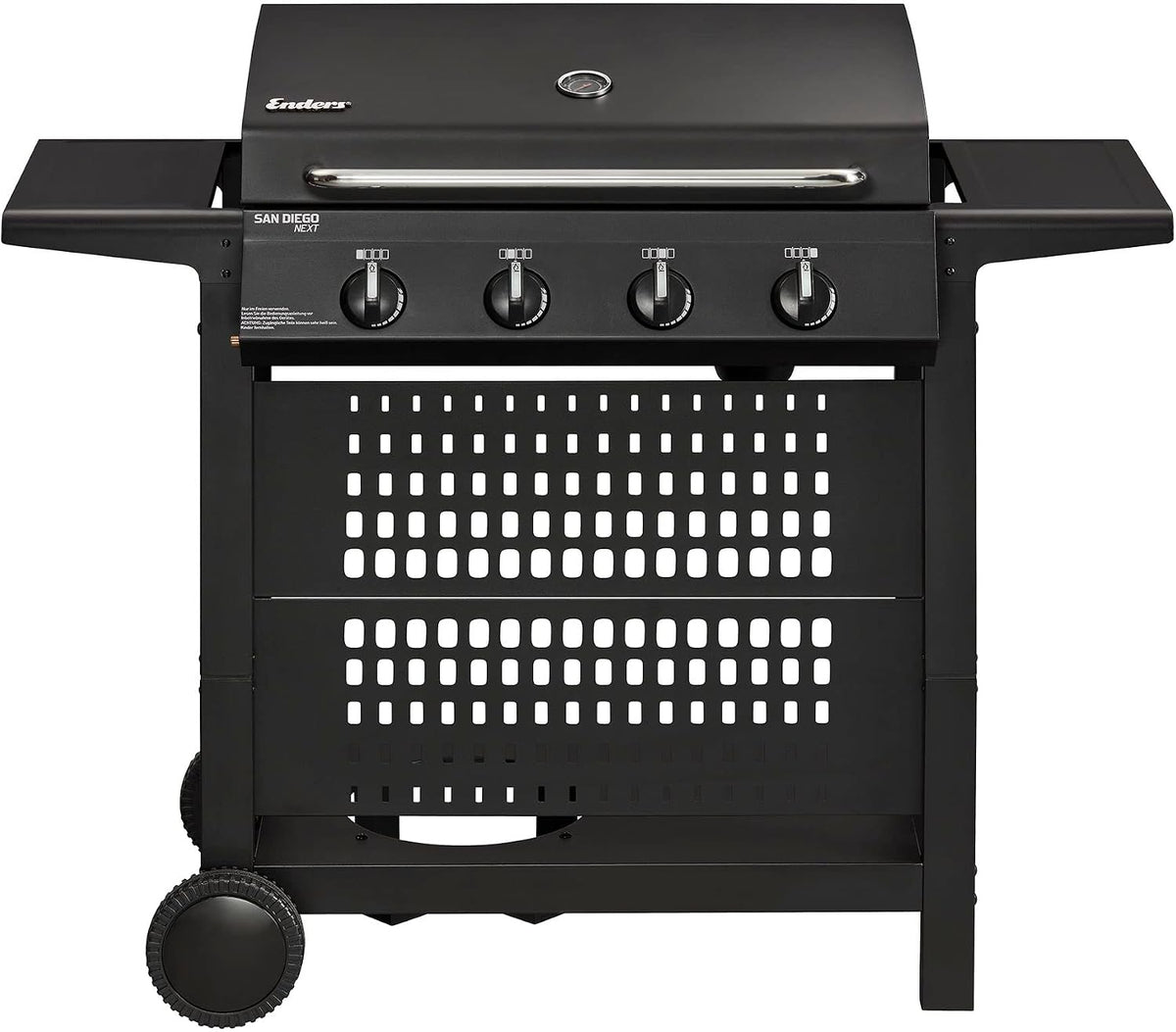 Enders Gasgrill SAN DIEGO NEXT 4, 4 Brenner aus Edelstahl, mit Grillthermometer, kleiner Gasgrill, Camping, Edelstahlrost, Balkon Gas Grill,stabile Seitenablagen #80176