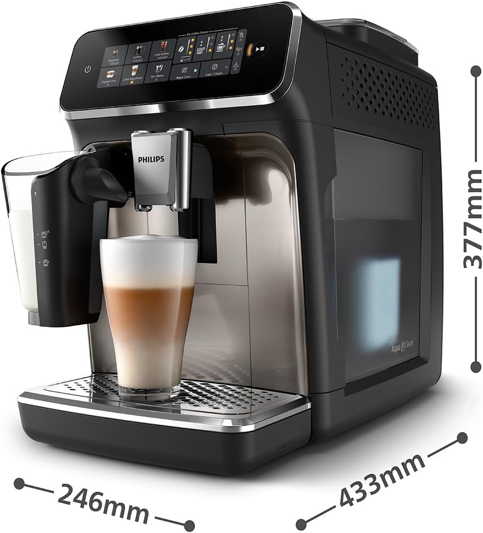Philips EP3347/90 3300 Series LatteGo Kaffeevollautomat 1,8L – SilentBrew, AquaClean, 12-stufig, Schwarz/Chrom