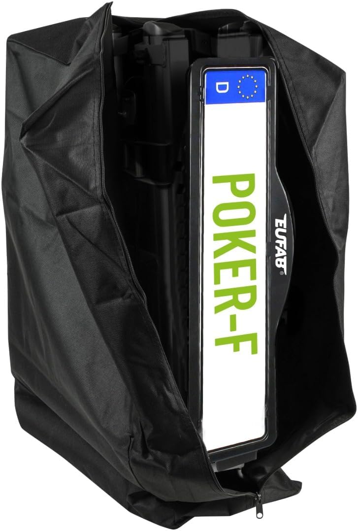 EUFAB 12010LAS Fahrradträger POKER-F, E-Bike geeignet, komplett vormontiert, Diebstahlschutz, für 2 Fahrräder, für Anhängerkupplung, Schwarz, 142 x 70 x 58 cm