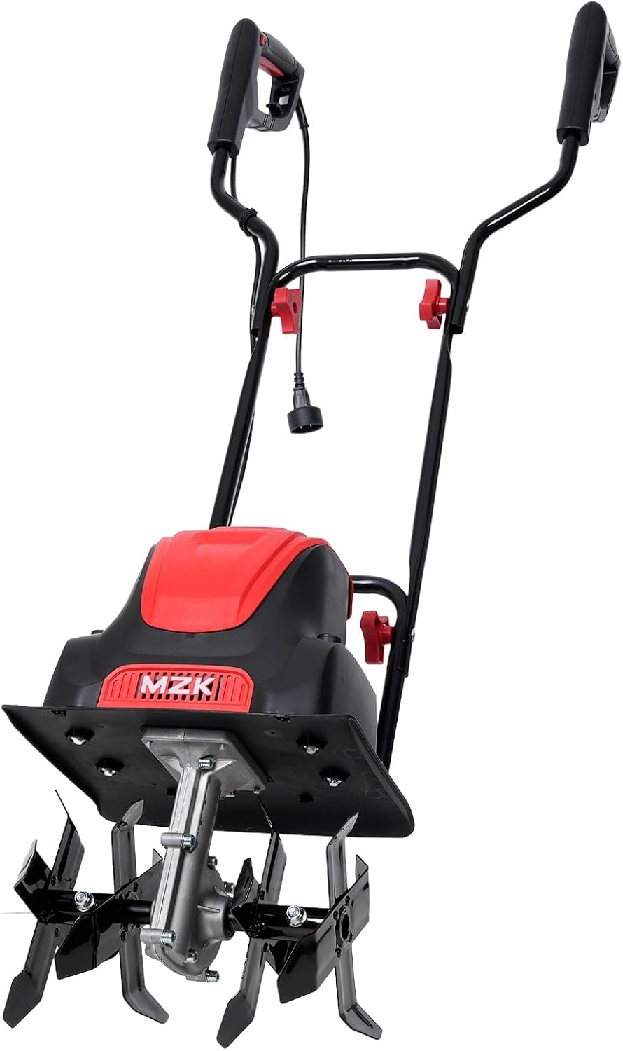 MZK 12-Inch 10.5 Amp Corded Electric Tiller/Cultivator for Gardening, 8-inch tillling Depth with Adjustable Wheels, Electric Garden Rototiller for Garden/Lawn/Yard/ Soil Digging