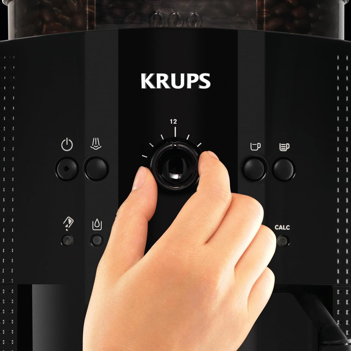 Krups Roma Kaffeevollautomat mit langlebiger Metall-Brühgruppe, Espresso, Cappuccino & Kaffee auf Knopfdruck, 1,7 l Tank, 3 Temperaturstufen und Mahlgradeinstellungen, automatische Kaffeemaschine