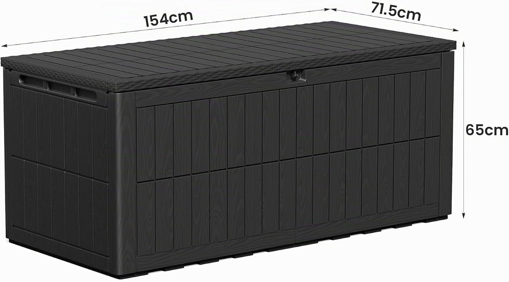 Amopatio Auflagenbox 680 Liter, Gartenbox XXL Wasserdicht aus Resin, Kissenbox für Balkon, Garten & Terrasse, Aufbewahrungsbox Wetterfeste mit Gasdruckfeder, Schwarz