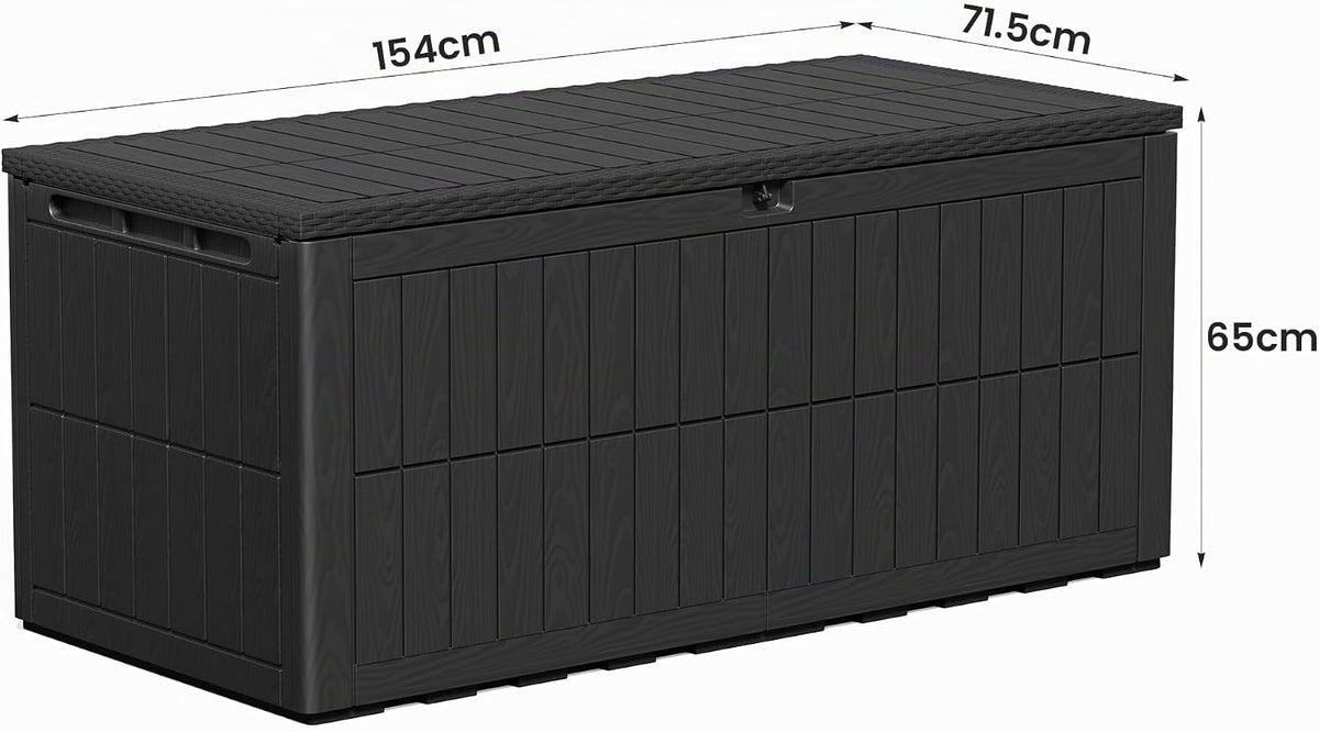 Amopatio Auflagenbox 680 Liter, Gartenbox XXL Wasserdicht aus Resin, Kissenbox für Balkon, Garten & Terrasse, Aufbewahrungsbox Wetterfeste mit Gasdruckfeder, Schwarz