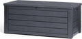 Keter Eastwood Auflagenbox mit 570 Liter Volumen, Wetterfest und Wasserdicht, Sitzgelegenheit, Anthrazit, 72,4 x 155 x 64,4 cm, Kissenbox, Gartenbox