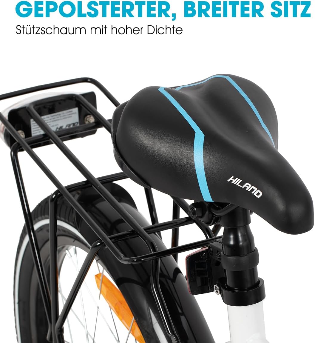 HILAND 16/18/20 Zoll Kinderfahrrad Mountainbike Kinder MTB für Jungen und Mädchen ab 4 5 6 7 8 9 Jahren Licht Gepäckträger Stützräder/Ständer, Schwarz/Weiß