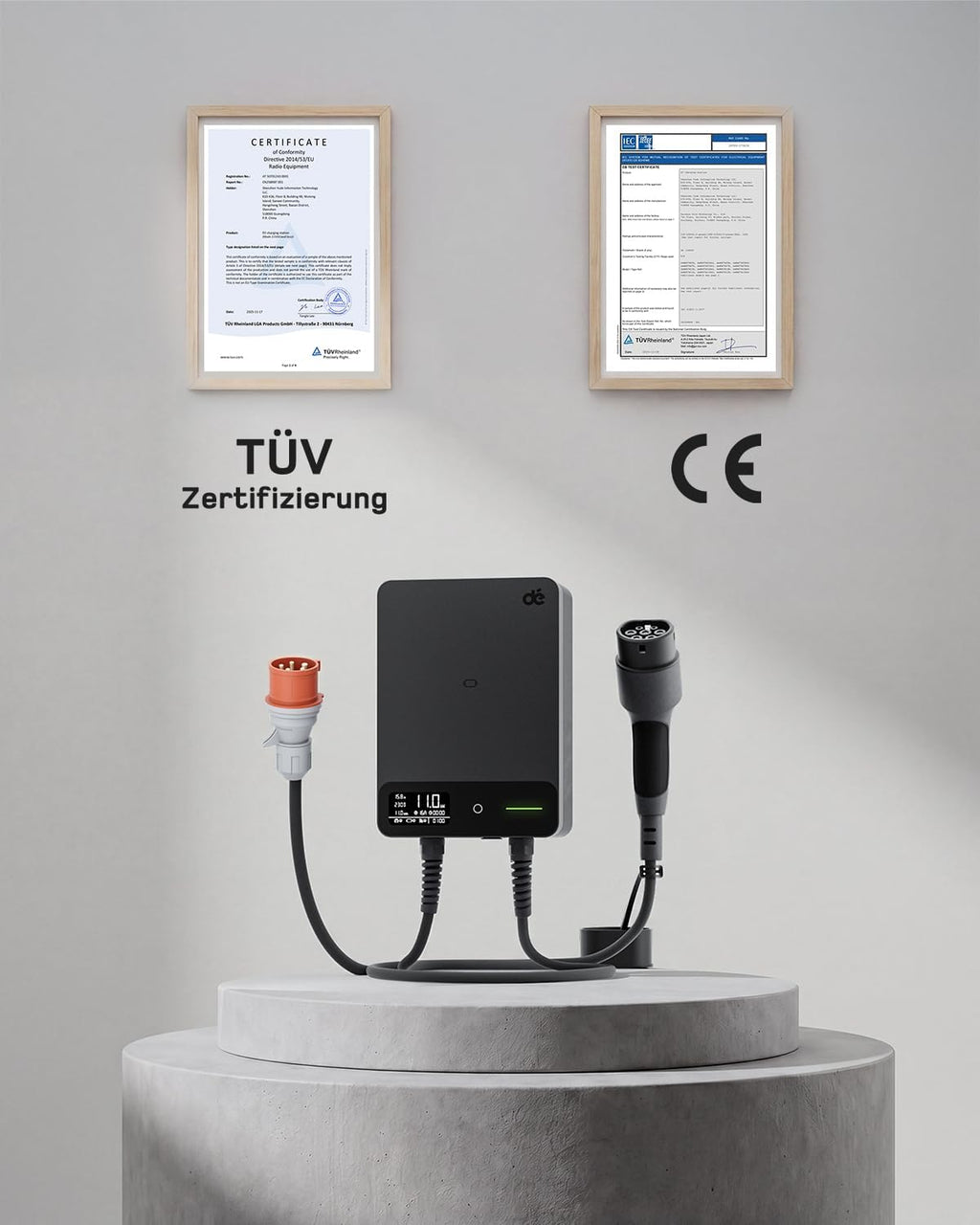 dé Wallbox 11kW mit APP RFID, 7,5m, §14a EnWG, EV Ladestation, Schwarz