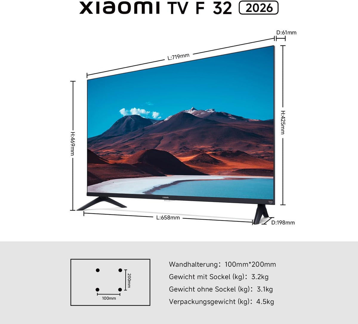 Xiaomi TV F 32, 32" HD Smart TV Fire OS7 Triple Tuner L32MB-FAEU