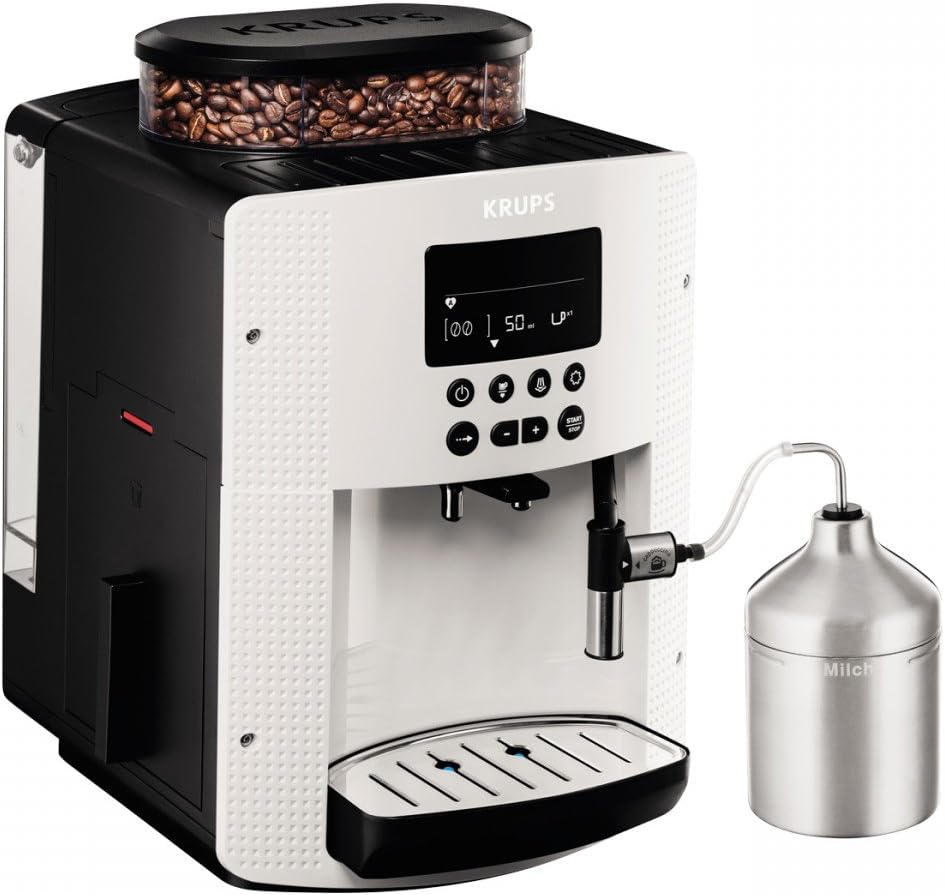 Krups Essential Kaffeevollautomat EA8161 | 3 Temperaturstufen + 3 Mahlstärken | Espresso | Kaffee | LCD-Anzeige | Auto Cappuccino | XS6000 Set | Energieklasse A | weiß