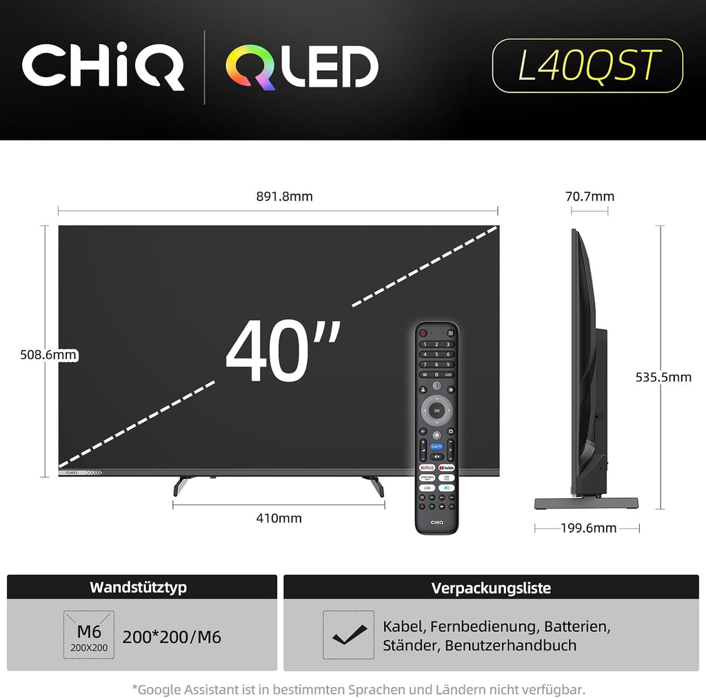 CHiQ L40QST 40 Zoll QLED Pro Google TV, Full HD, HDR10, Dolby Audio