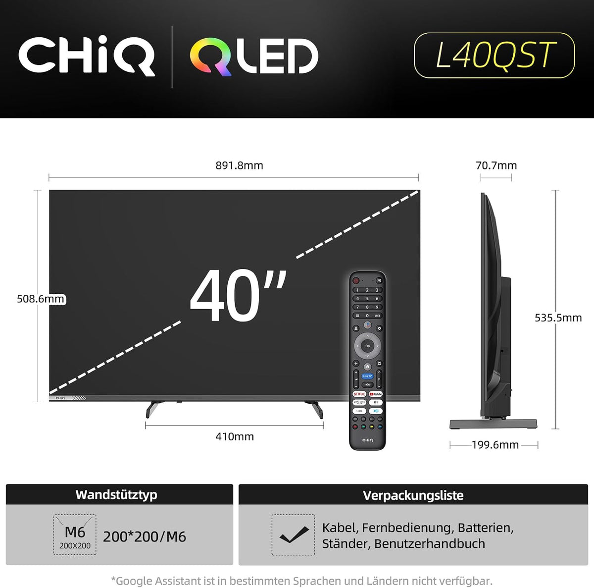 CHiQ L40QST 40 Zoll QLED Pro Google TV, Full HD, HDR10, Dolby Audio